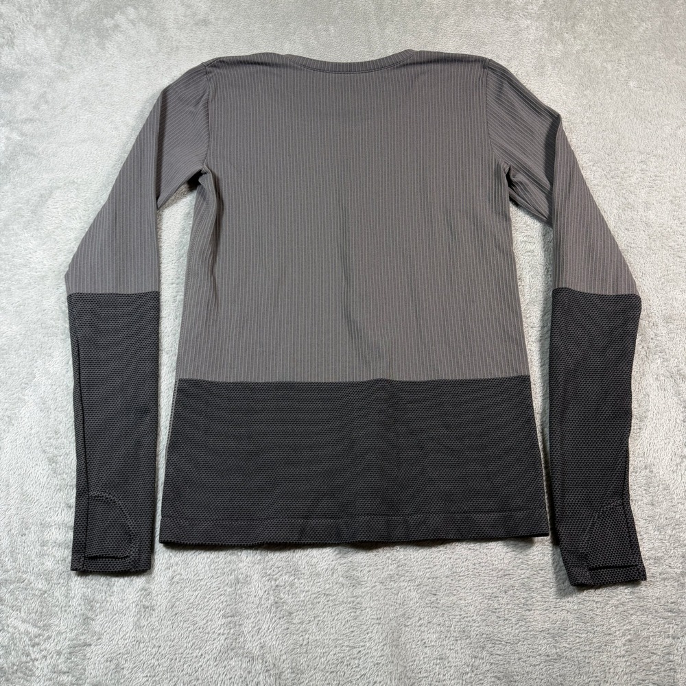 Athleta Two Tone Long Sleeve Shirt Womens Large Gray Black Ribbed Warm - Picture 4 of 9